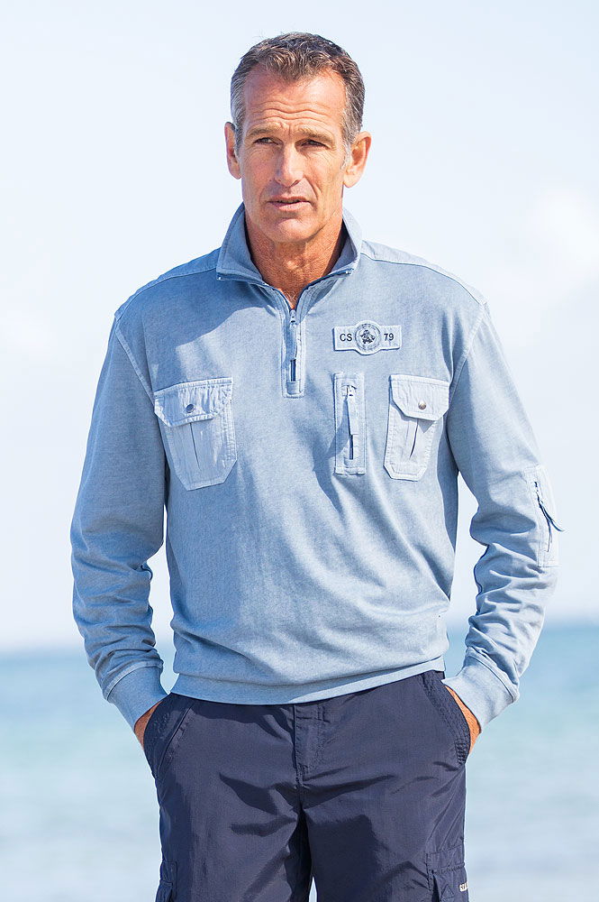 Capt. Scott steinvasket sweater bomull med stående krage bakside