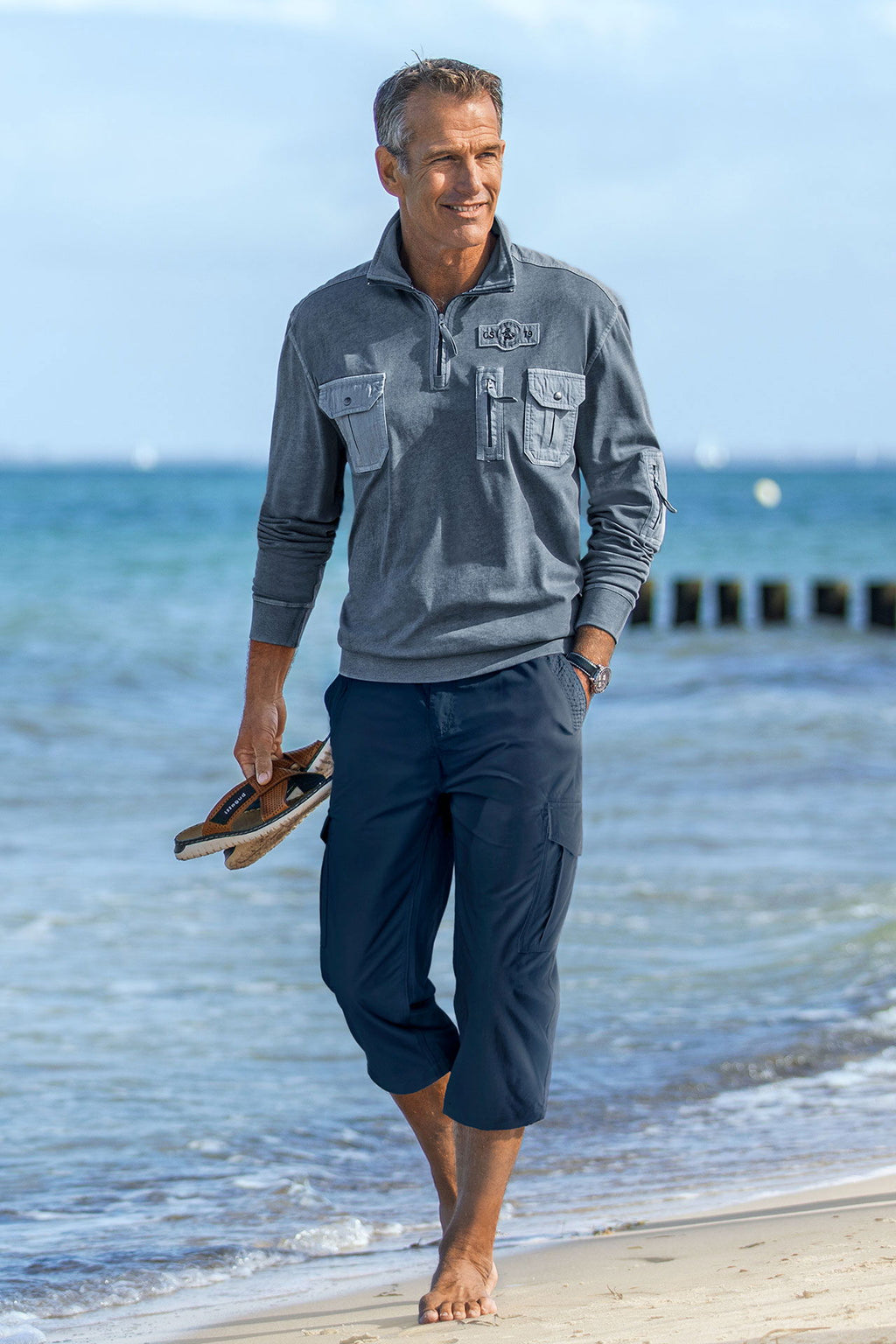 Nærbilde av stoffet på Capt. Scott steinvasket sweater bomull