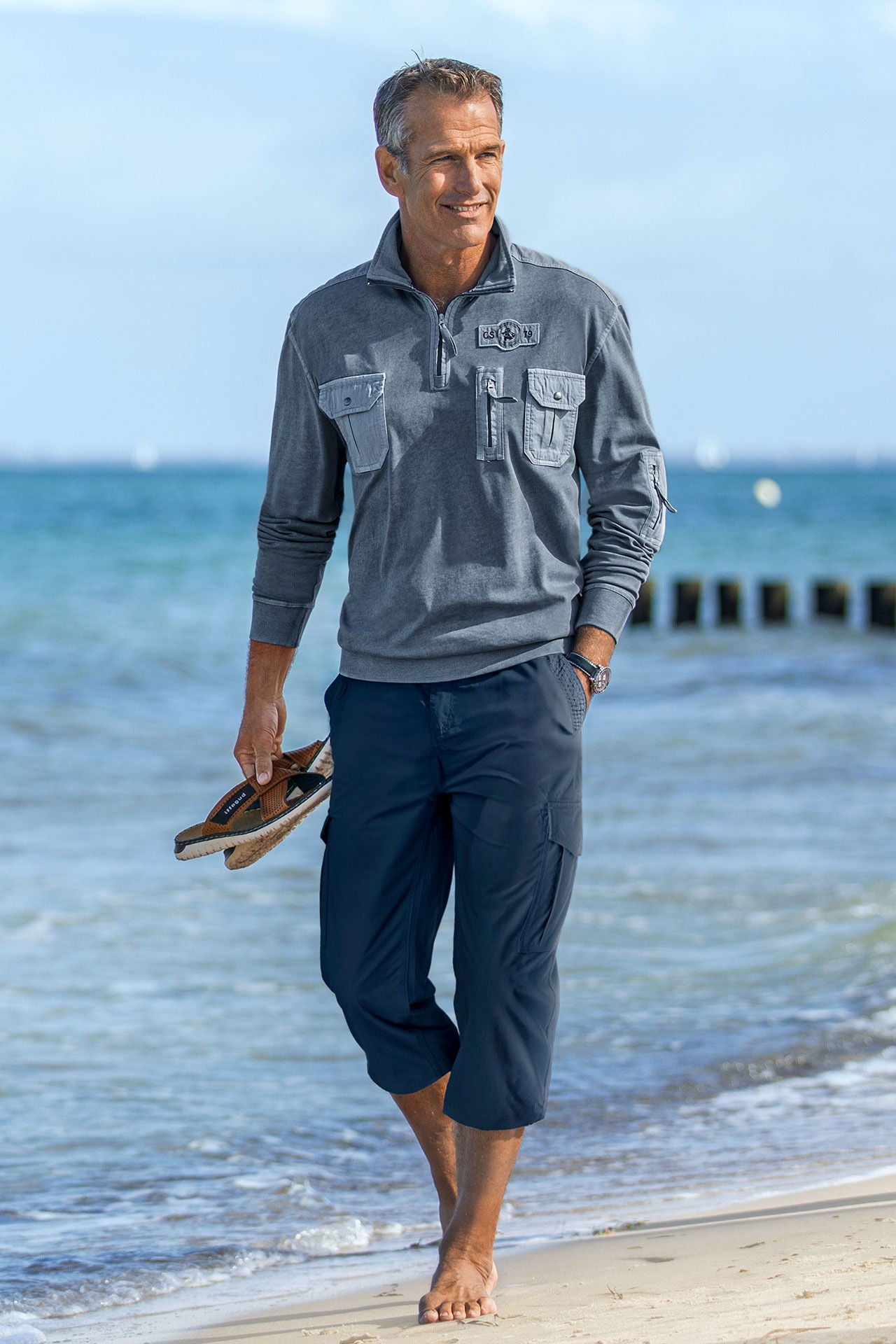 Nærbilde av stoffet på Capt. Scott steinvasket sweater bomull