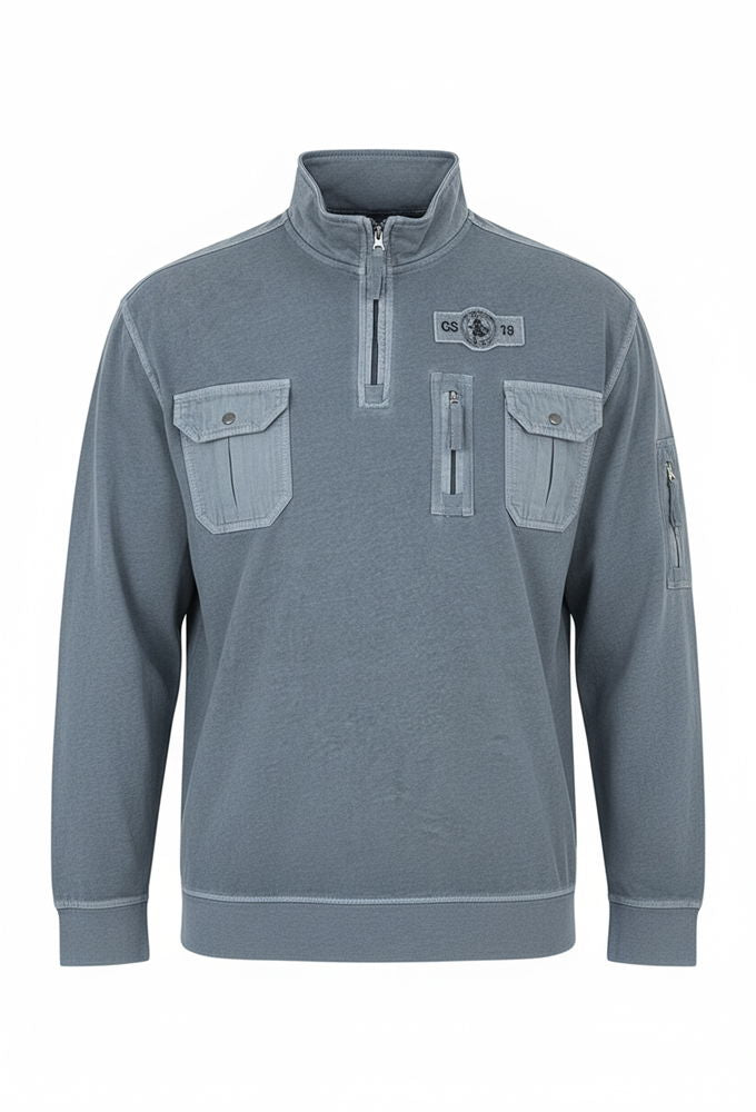 Capt. Scott steinvasket sweater bomull med stående krage montert