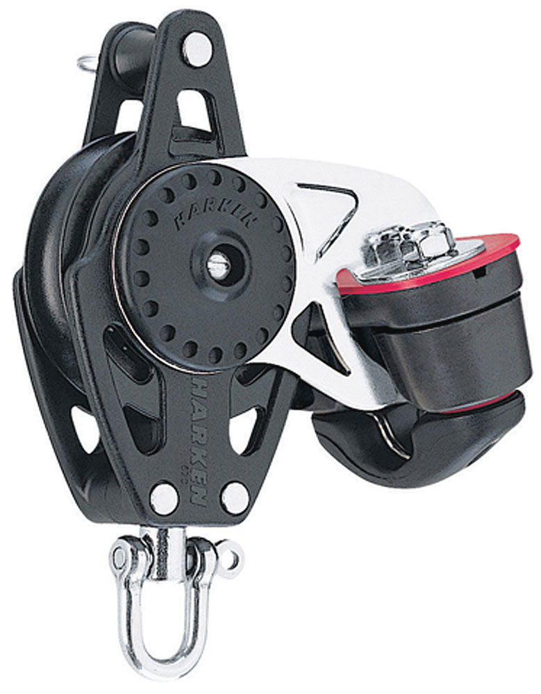 Carbo blokk 57 mm med svivel og cleat fra Harken for seiling
