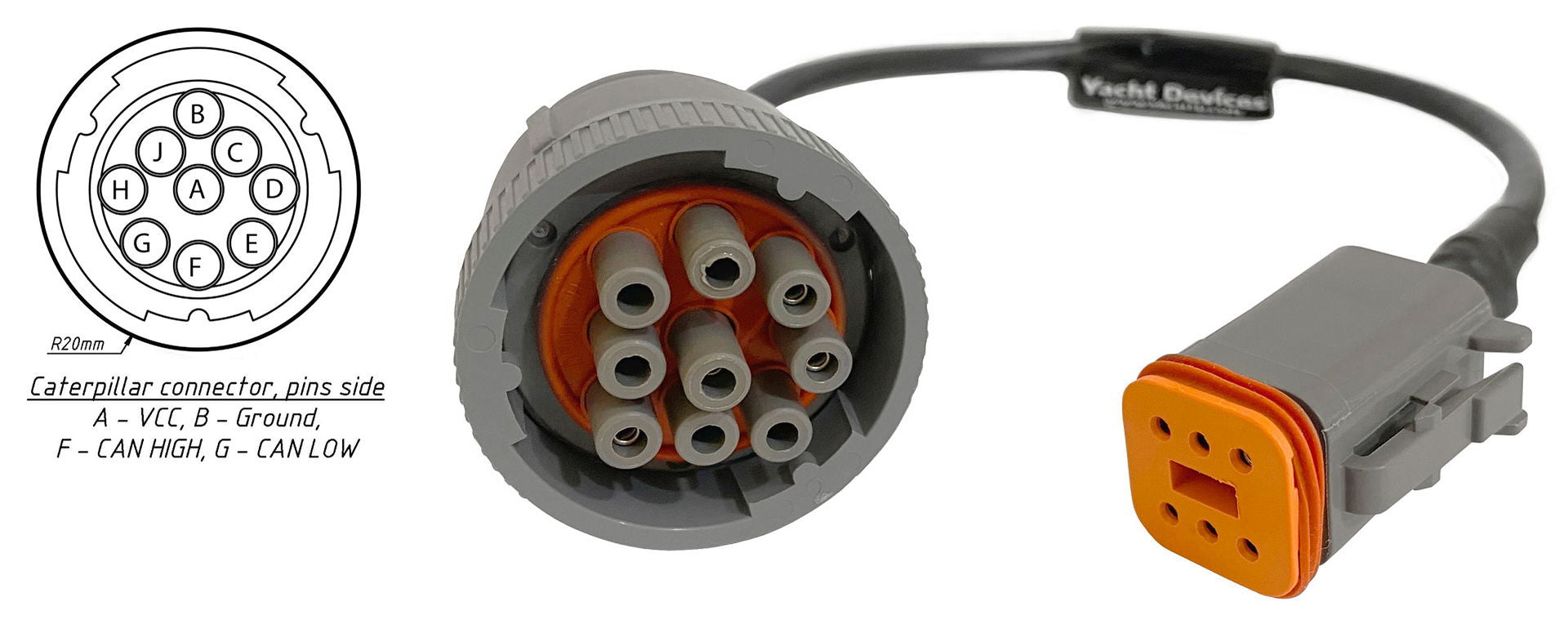 Caterpillar rund 19pin adapterkabel for YDEG-04 motorinterface forfra