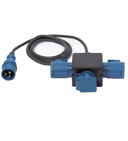 CEE fordelerboks 2 CEE-uttak og schuko IP44 1,5 m kabel forfra