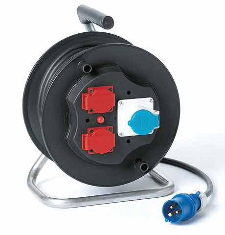 CEE-kabeltrommel med schuko 25 m 3x2,5 mm² vanntette uttak forfra
