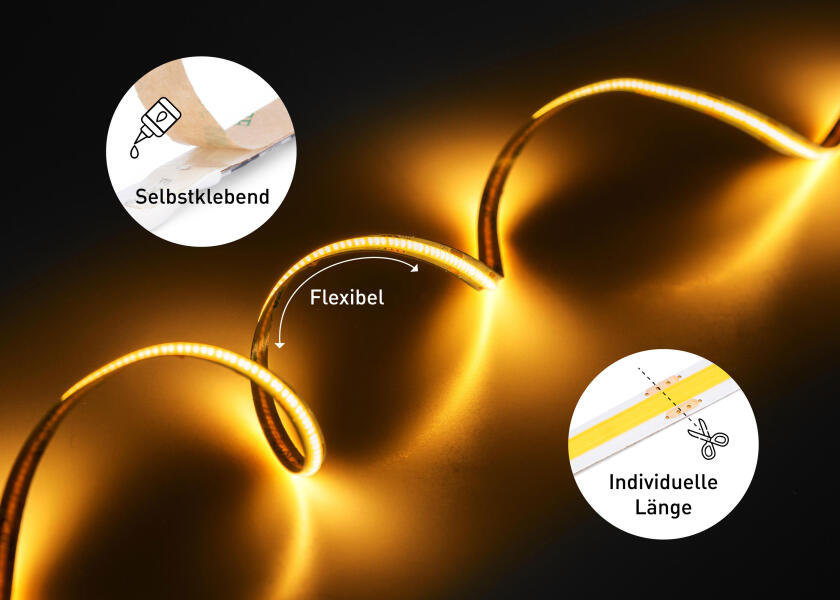COB-LED-stripe varmhvit 12 V 5 m med kabel