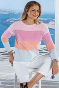 Colour blocking genser for damer bomull og polyester rundhals forfra