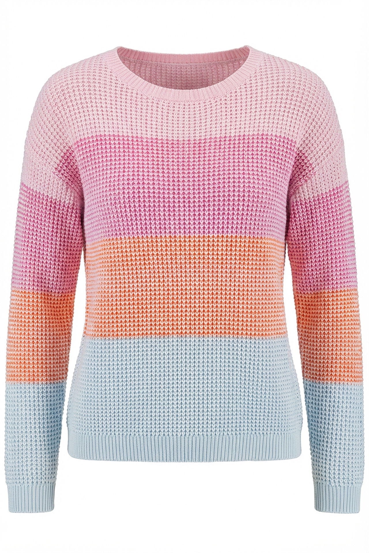 Colour blocking genser for damer bomull og polyester rundhals detalj av mønster