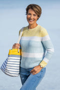 Colourblocking genser for damer med blokkstriper forfra