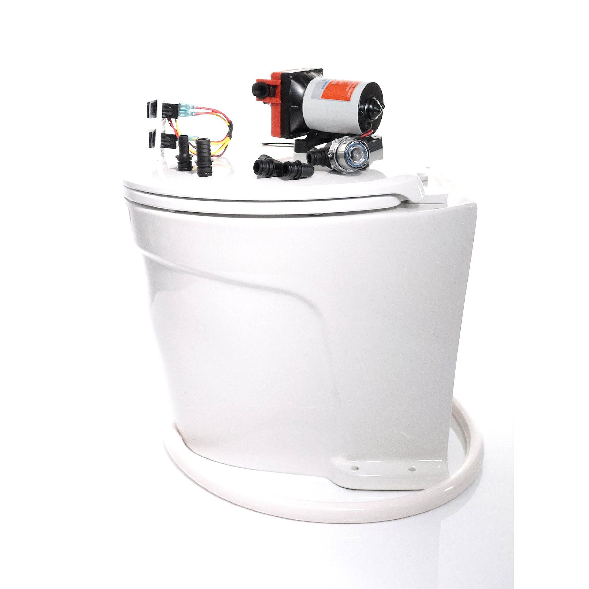 Detalj av Compass Deluxe-Flush elektrisk toalett med magnetventil friskvann