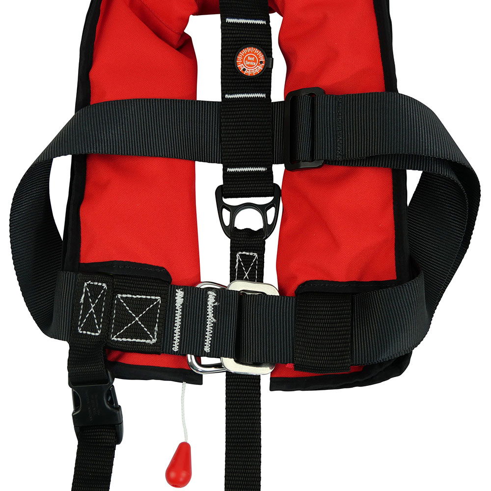 Compass Junior automatvest 150N med sele 2-pack montert på barn