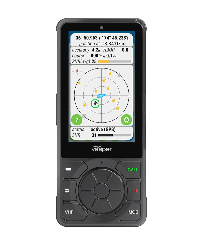 Bakside av Cortex WiFi håndholdt VHF med touchscreen 4-tommers