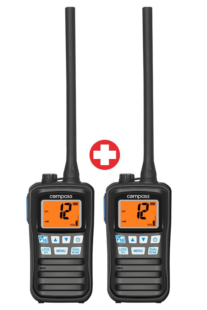 Forfra av CX-200 håndholdt VHF 2-pack IPX7 1/3W fra Compass