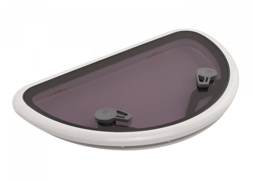 D-luke aluminium/akryl 570 x 370 mm røykgrå halvrundt glass forfra
