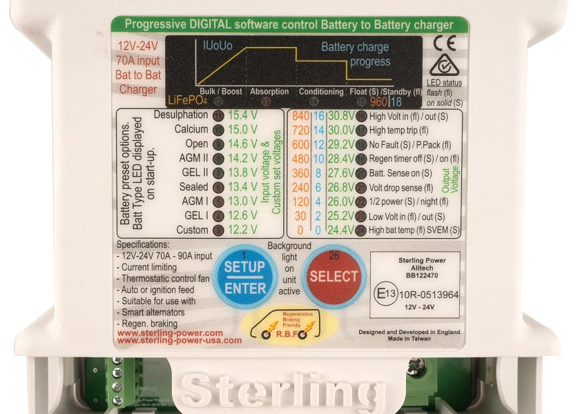 DC-DC lader Pro Batt Ultra 12V til 24V 70A - Sterling med kabeltilkoblinger