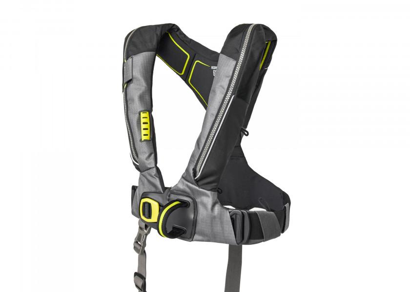 Deckvest 6D automatvest 170N grå/svart med sele nærbilde
