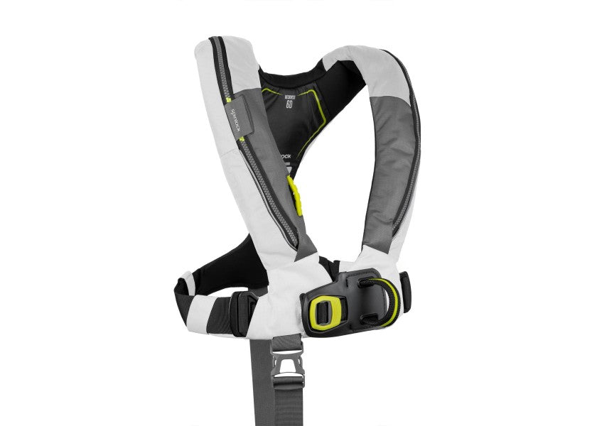Deckvest 6D automatvest 170N hvit/svart med sele montert