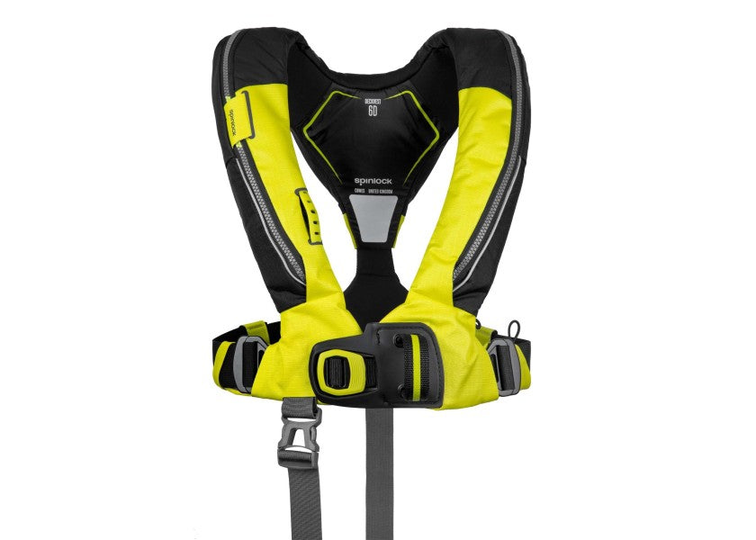 Deckvest 6D automatvest 170N gul/svart med sele foran