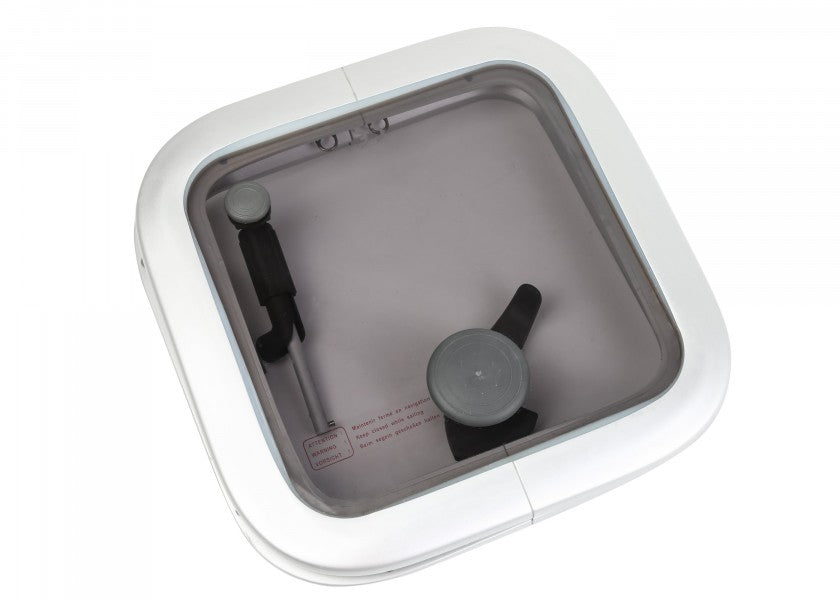 Dekksluke OPAL T10 aluminium 314 x 314 mm røykgrå akryl forfra