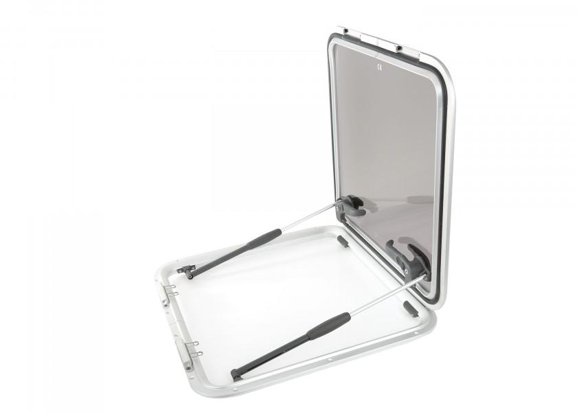 Dekksluke OPAL T44 aluminium 496 x 496 mm røykgrå akryl bakside