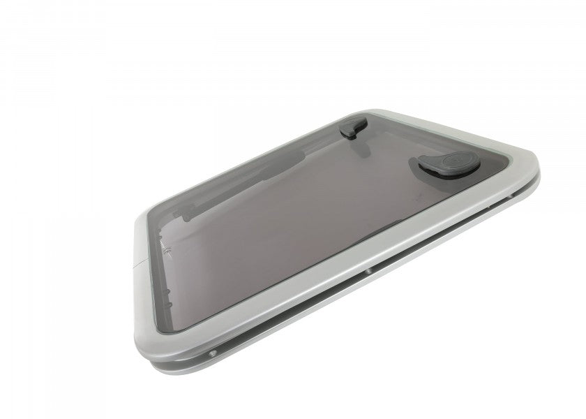 Dekksluke OPAL T44 aluminium 496 x 496 mm røykgrå akryl forfra