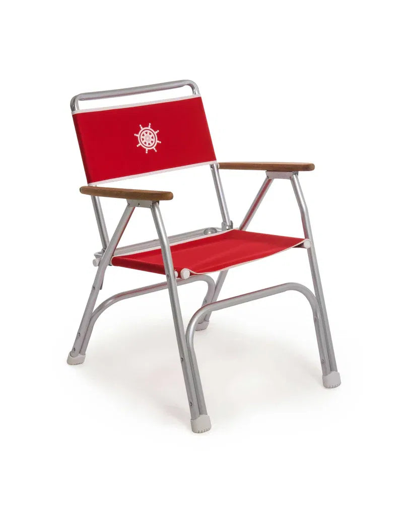 Dekksstol type 100 sammenleggbar aluminium med armlener - forfra