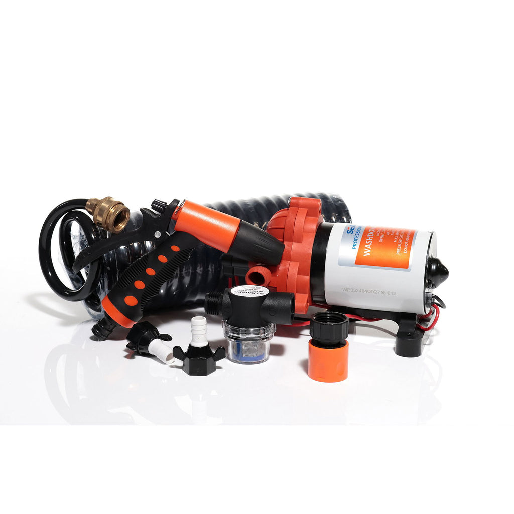 Dekksvaskepumpe 12V 11,6 l/min 3-kammer membranpumpe - Compass med tilkoblingsdeler