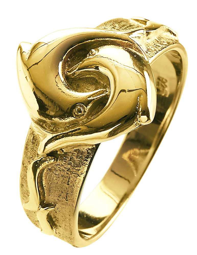Delfin ring med bølgemotiv ringtopp 1,2 cm forfra