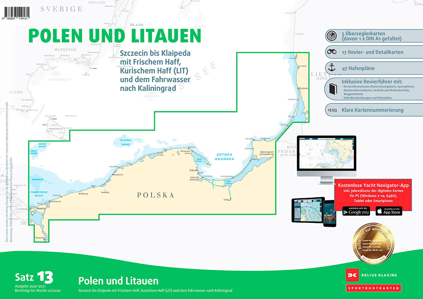 Delius Klasing sett 13: Polen elektronisk sjøkart 1:80.000 forfra