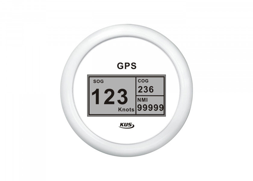 Digital speedometer med GPS og kompass 85 mm hvit 12V - KUS bakside