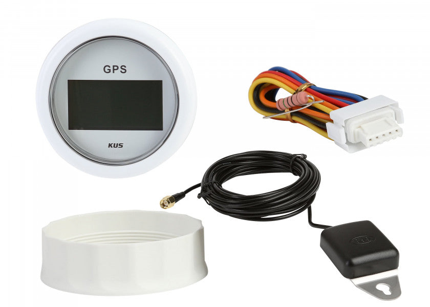 Digital speedometer med GPS og kompass 85 mm hvit 12V - KUS nærbilde