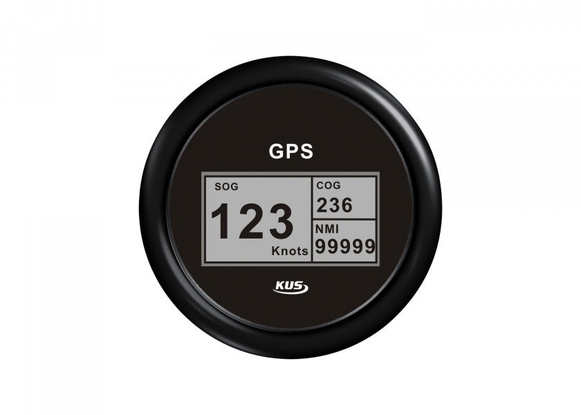 Digital speedometer med GPS og kompass 85 mm sort 12V forfra