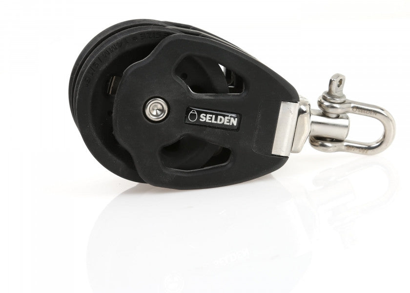 Dobbelblokk med svivel 60 mm 14 mm glideleie nærbilde