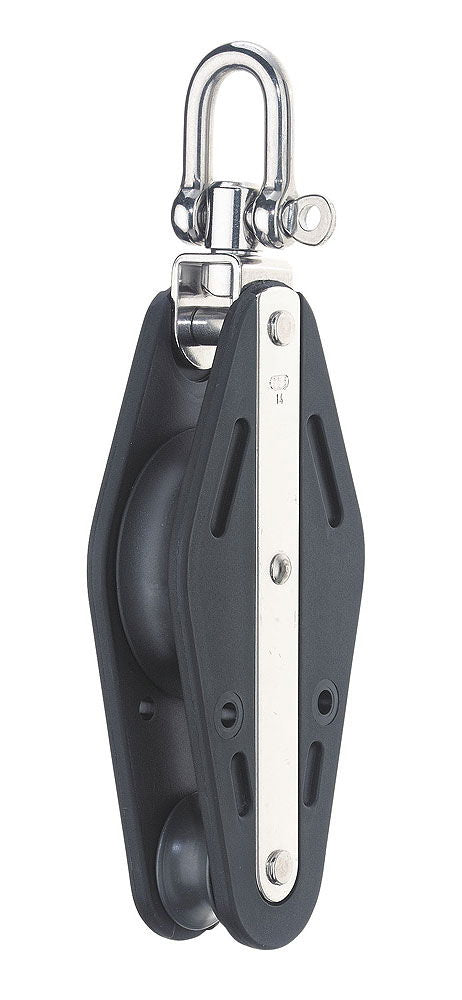 Dobbeltskivet blokk 14 mm glidelager sett forfra