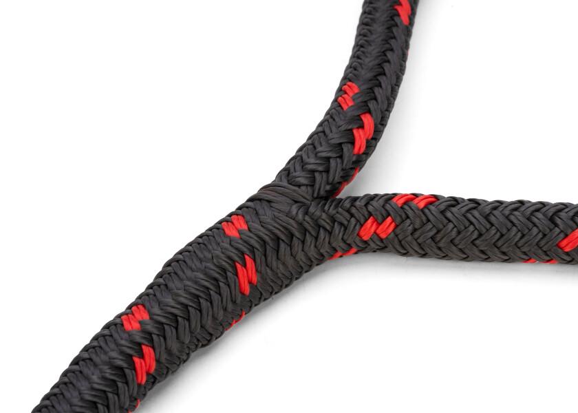 Montert DOCK-FLEX fortoyningsline med oye antrasitt rod polyester dobbeltfletting