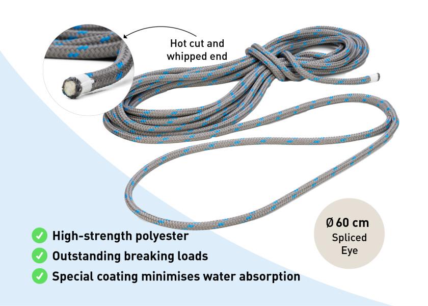 DOCK-FLEX fortøyningsline titan/blå polyester sideprofil