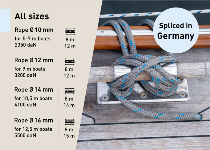 DOCK-FLEX fortøyningsline titan/blå polyester tau-ende