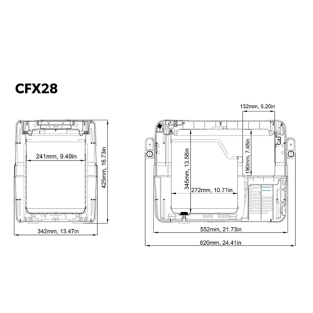 Detalj av Dometic CFX 28 kompressor kjøleboks elektronisk termostat