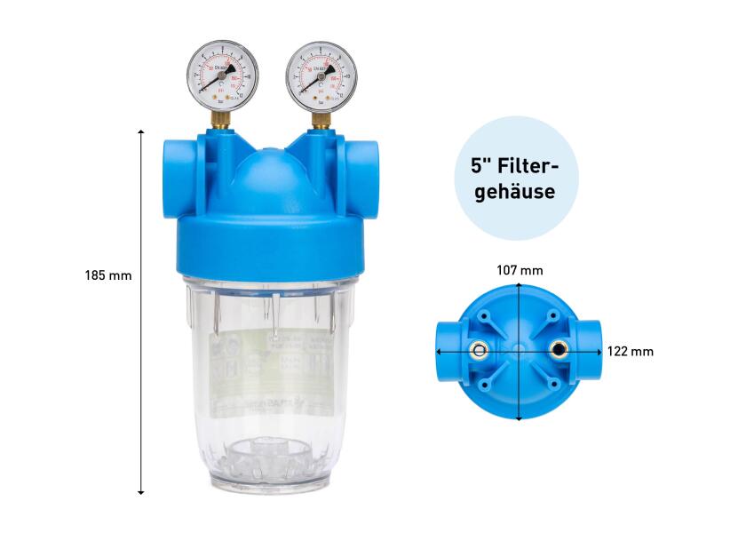 Manometer nærbilde på Drikkevannsfilter 5" enkelt filterhus med manometer liten - ATLAS