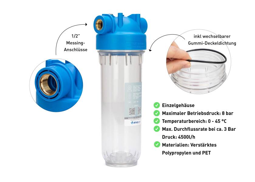 Komplett sett Drikkevannsfilter 600 l/t 10" aktivkull 5 mikron - Atlas