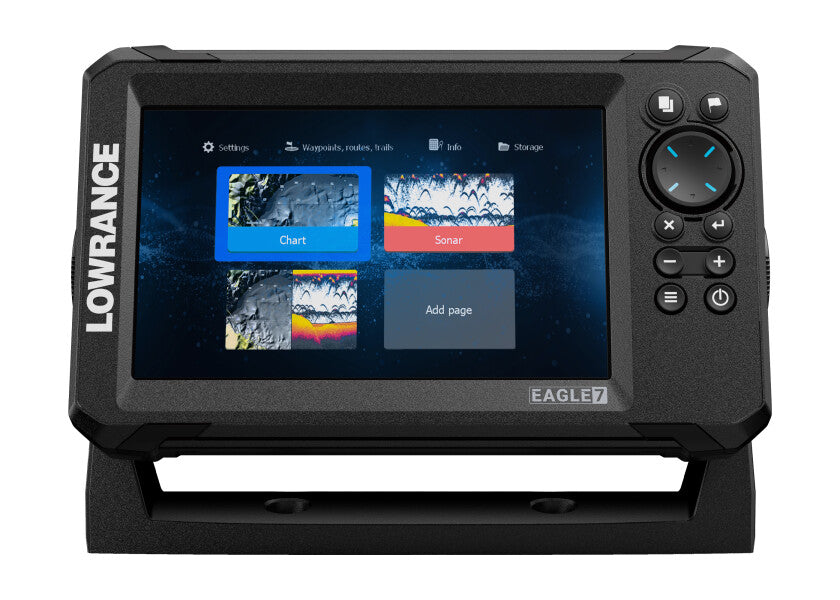 Eagle 7 ekkolodd 7" med TripleShot HD detalj av knapper