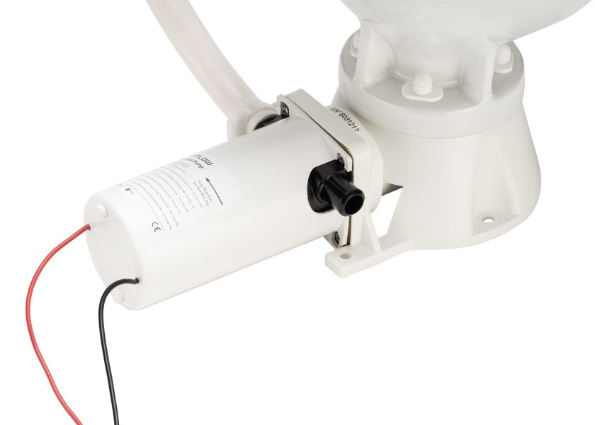 Detalj av spylemekanisme på Elektrisk toalett AquaT Standard 12V standardstørrelse sjøvann - Johnson Pump