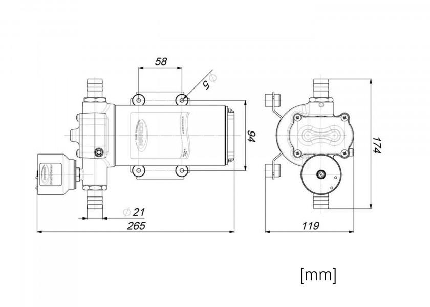 Detalj av Elektronisk trykkvannspumpe UP14/E 12/24V 46 l/min 19 mm - Marco