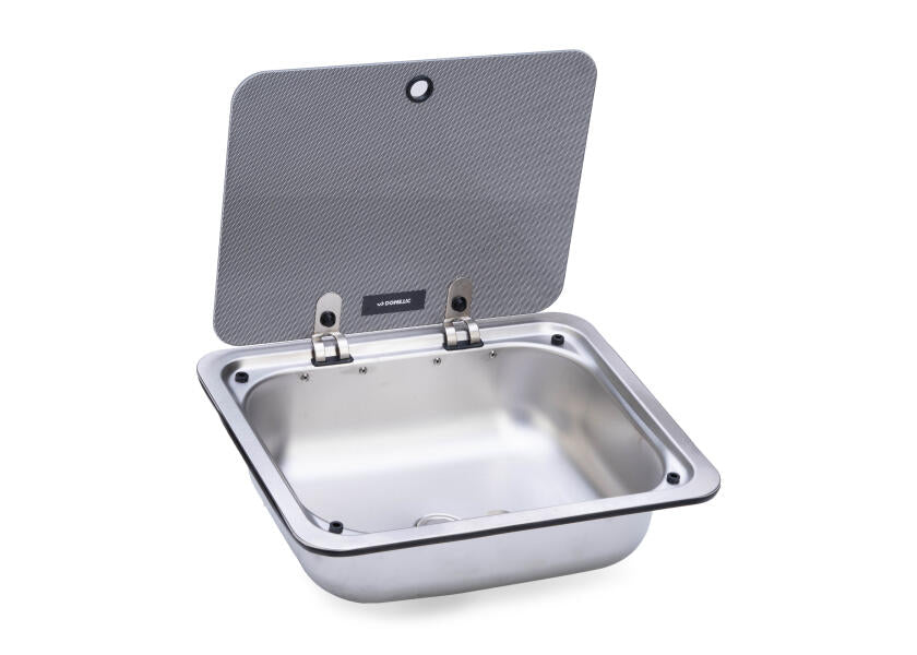 Firkantet vask med glassdeksel 410 x 335 mm DOMETIC forfra