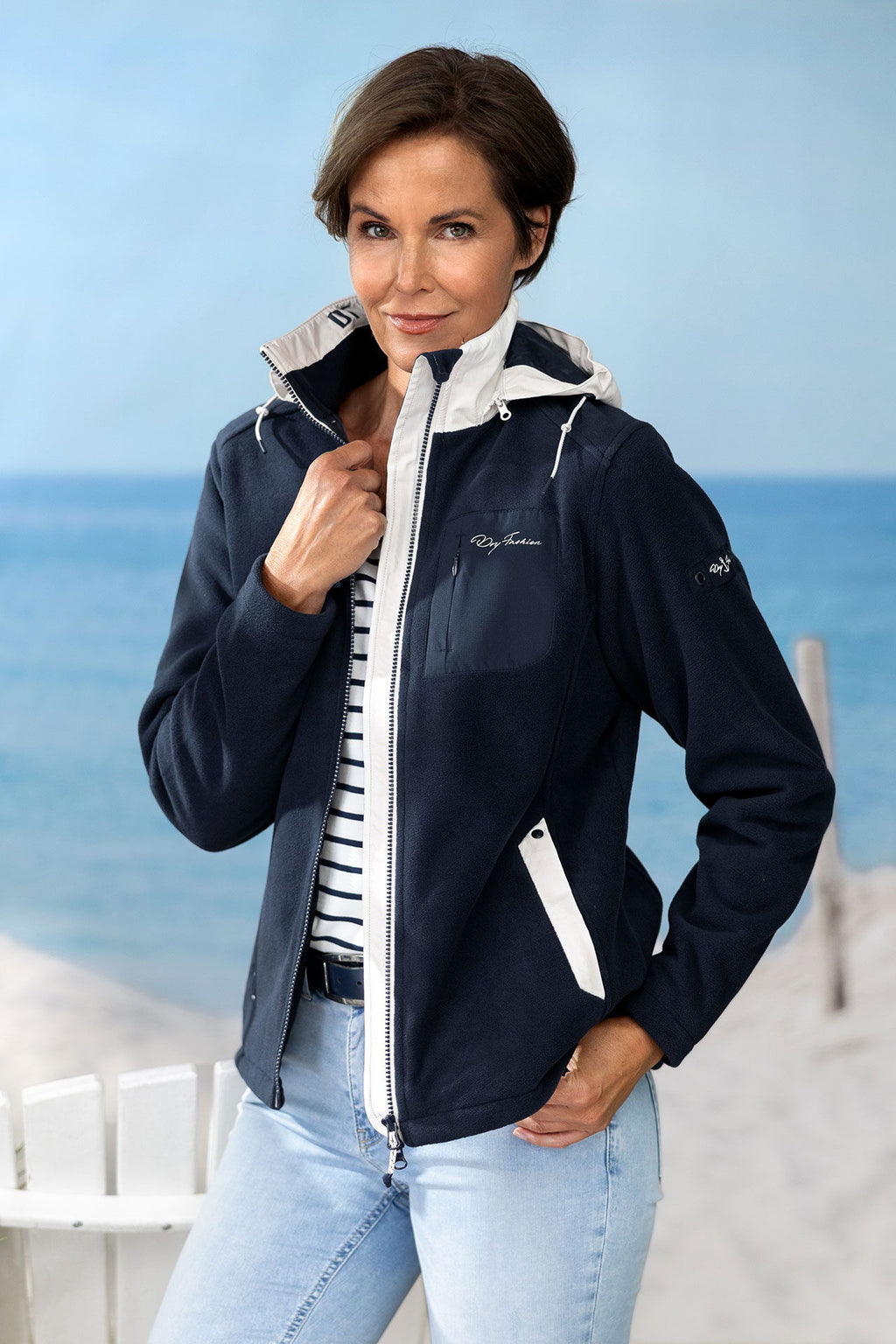 Fleecejakke dame windbreaker fleece med avtakbar hette forfra Dry Fashion