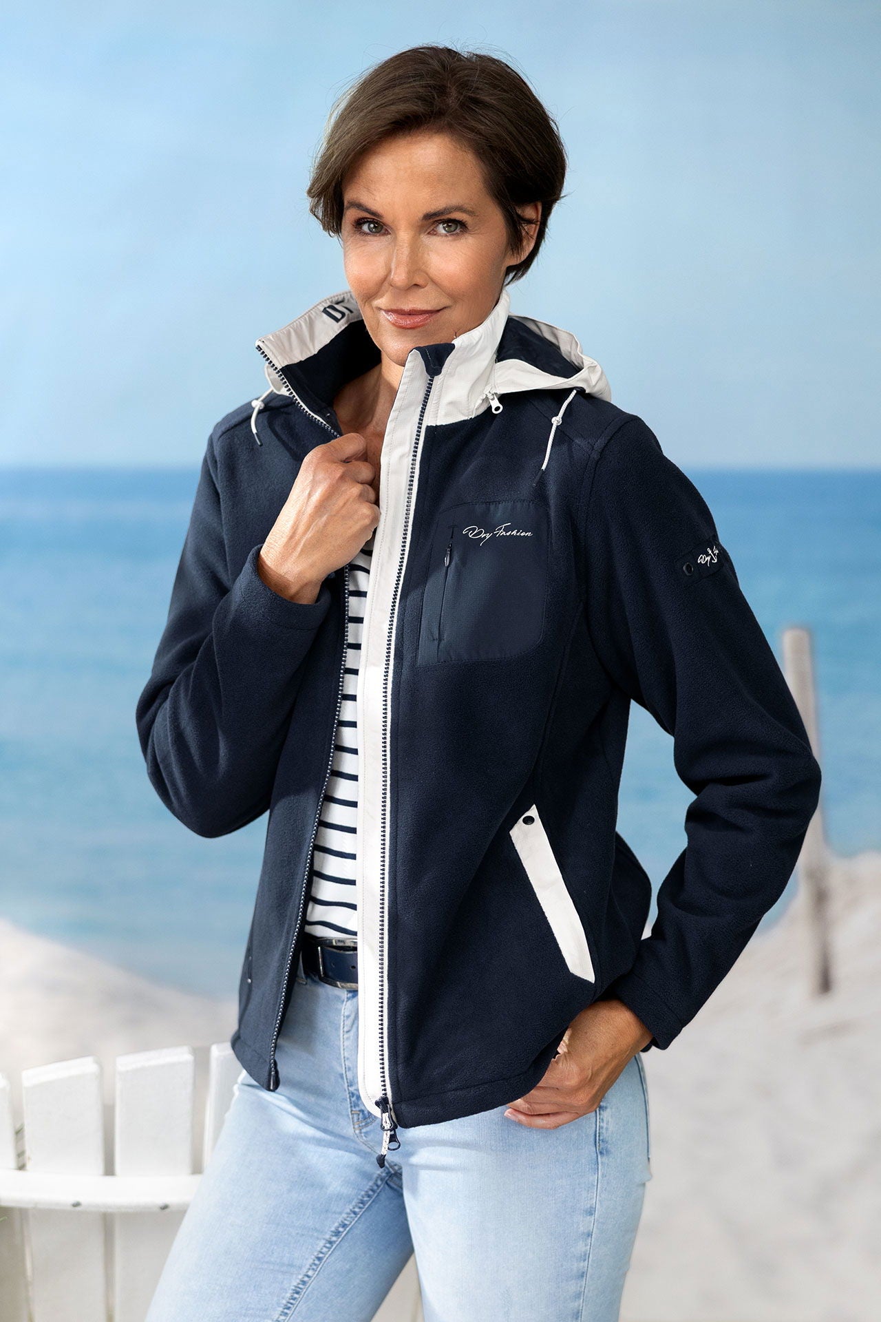 Fleecejakke dame windbreaker fleece med avtakbar hette forfra Dry Fashion