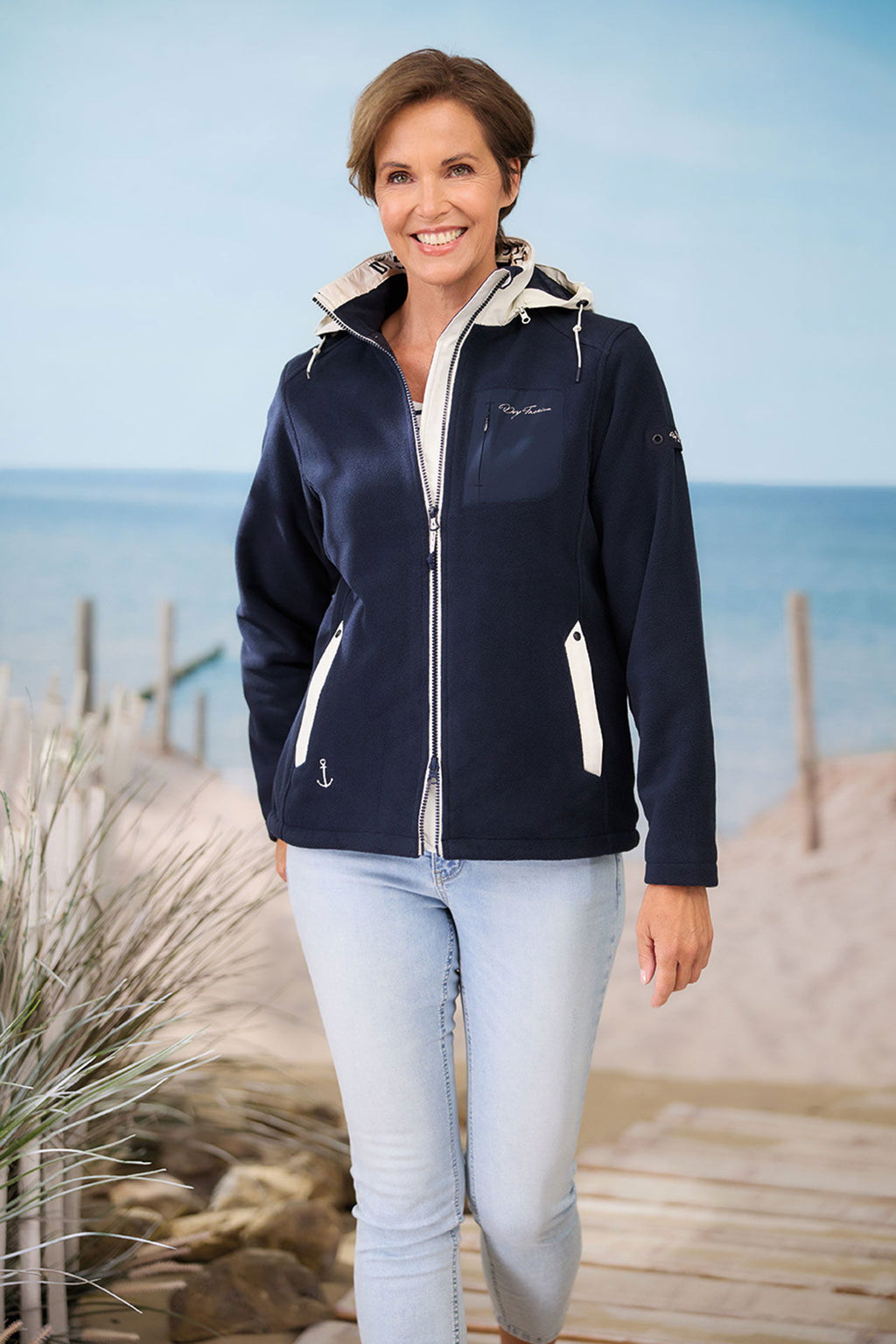 Fleecejakke dame windbreaker fleece med avtakbar hette bakside Dry Fashion