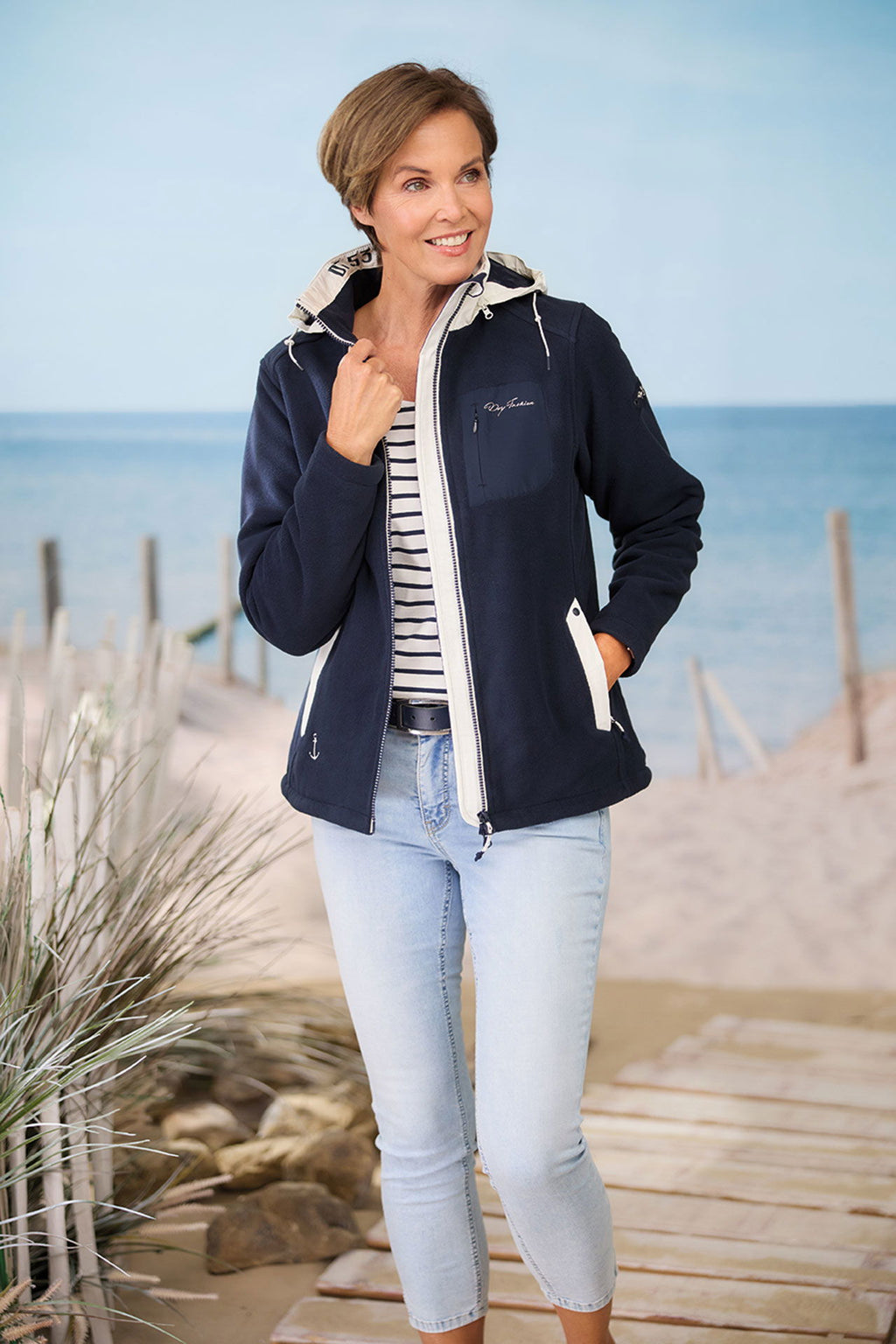 Fleecejakke dame windbreaker fleece med avtakbar hette montert Dry Fashion