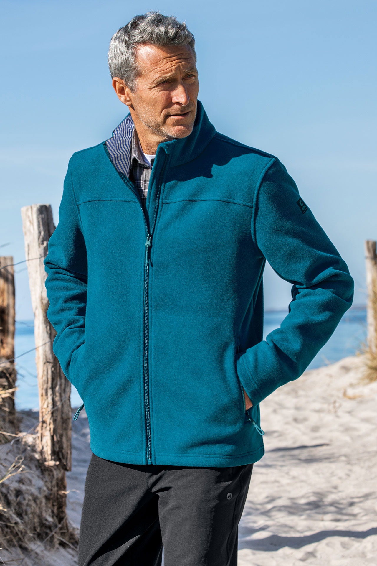 Fleecejakke herre 2-lags bondet fleece vindtett Marinepool montert på modell