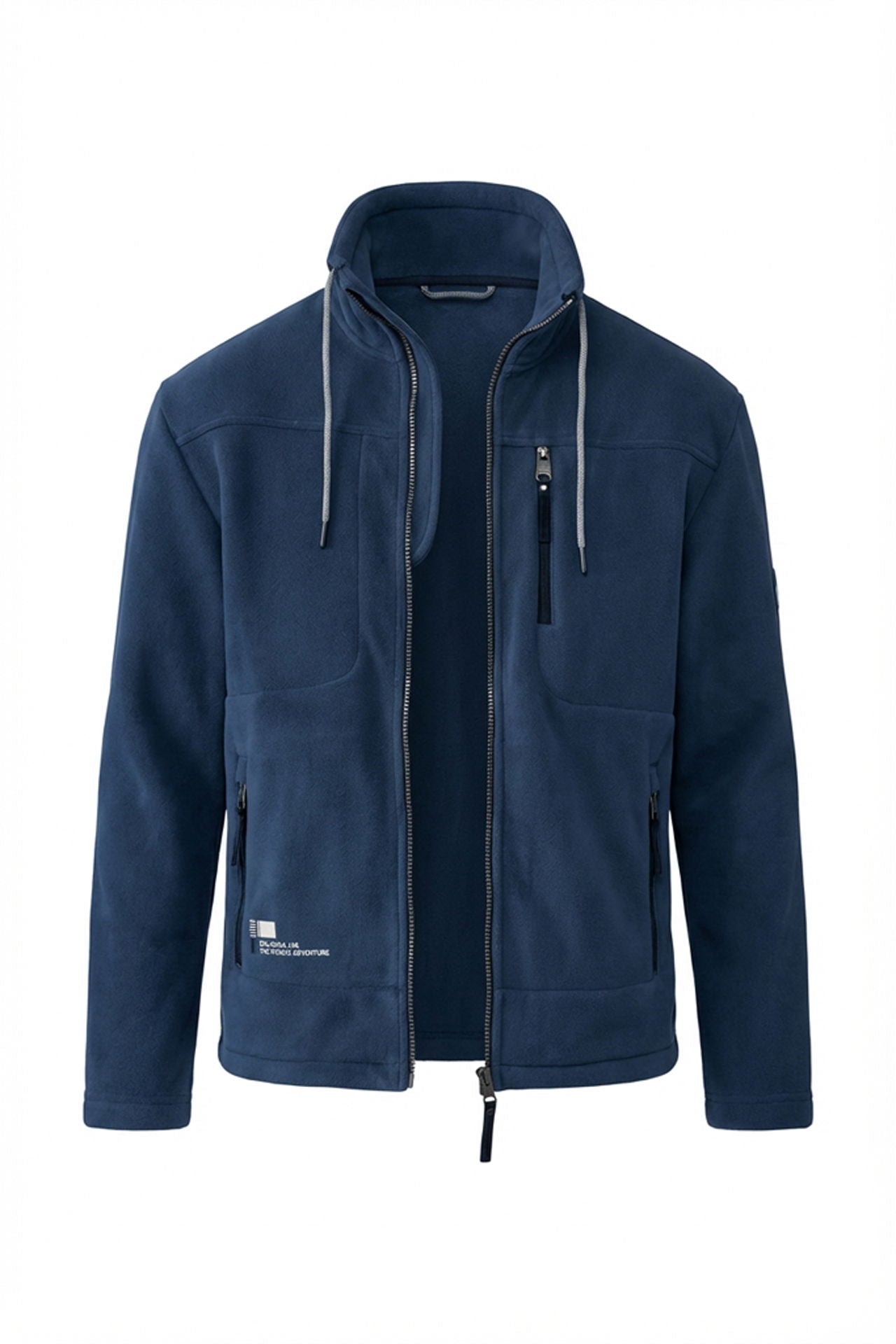 Fleecejakke herre 380g myk velour marineblå detalj av stoff og glidelås