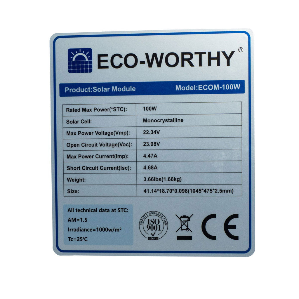 Nærbilde av Fleksibelt solcellepanel 100Wp 12V monokrystallinsk Eco Worthy